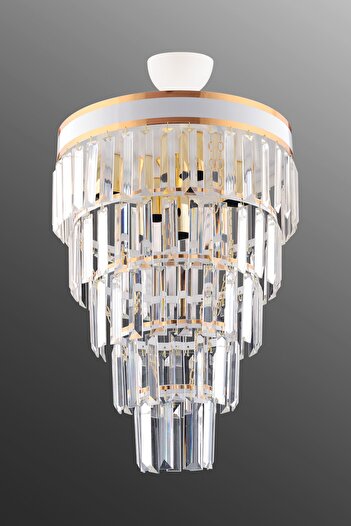 KUZEY AYDINLATMA Çağla 6 Lı Beyaz Beş Katlı Modern Kristal Avize