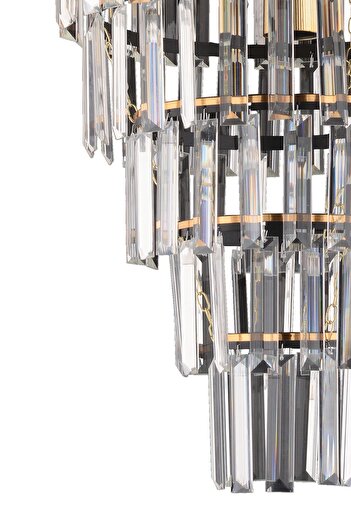 KUZEY AYDINLATMA Çağla 6 Lı Siyah Beş Katlı Kristal Modern Avize