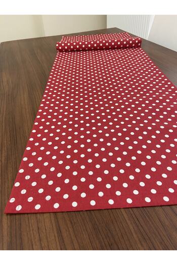 Zeren Home Sıvı Geçirmez Puantiyeli Dikdörtgen Runner Kırmızı 40 X 160