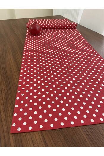 Zeren Home Sıvı Geçirmez Puantiyeli Dikdörtgen Runner Kırmızı 40 X 160