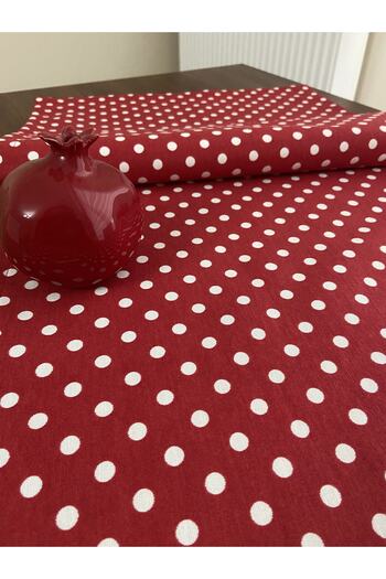 Zeren Home Sıvı Geçirmez Puantiyeli Dikdörtgen Runner Kırmızı 40 X 160