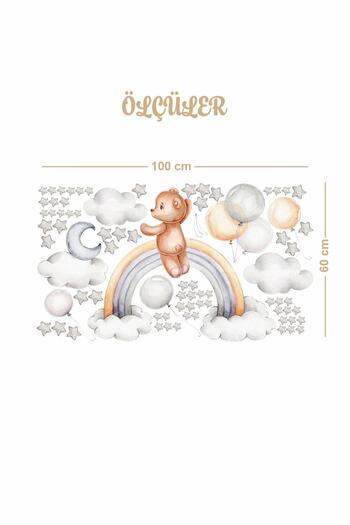 Piksel Grafik Cute Teddy Bear Balloons and Rainbow Kids Room Wall Sticker