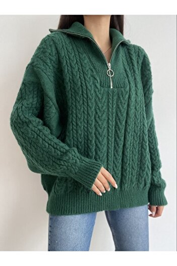 Dilvin 1222 Pulover cu fermoar cu guler pentru camioner-verde