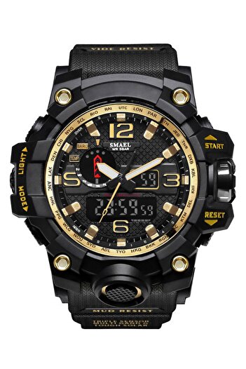 SMAEL Men's Wristwatch Analog Digital Sports Black Fashion Trend Watch Gold 1545