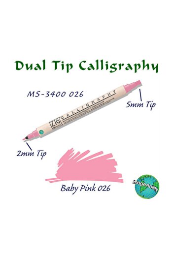 Zig Calligraphy Double Ended Calligraphy Pen 2 mm + 5 mm 026 Baby Pink