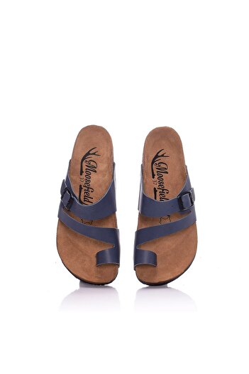 Moosefield Genuine Leather Dark Blue Women's Slippers