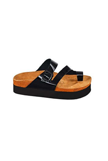 Moosefield Genuine Leather Black Women's Slippers