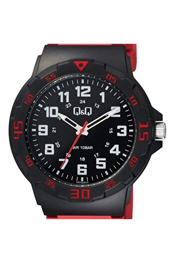 Q&Q Red Men's Wristwatch Silicone 10atm Waterproof Japan Quartz Vr18j013y