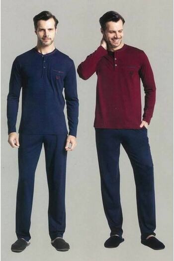 Eros 914 Claret Red Long Sleeve Men's Pajamas with O Placket