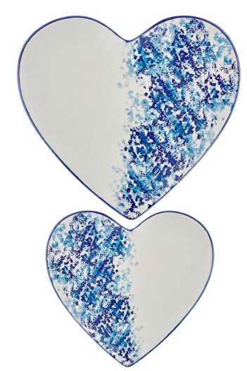 SETABIANCA Heart Shaped Blue Cloudy Set of 2 Plates