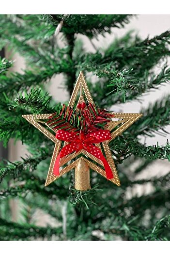 Masalsı Concept Christmas Pine Tree Bow Star Top Gold 10 Cm