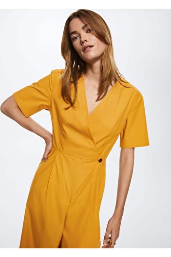 MANGO Woman Wrap Cut Cotton Jumpsuit