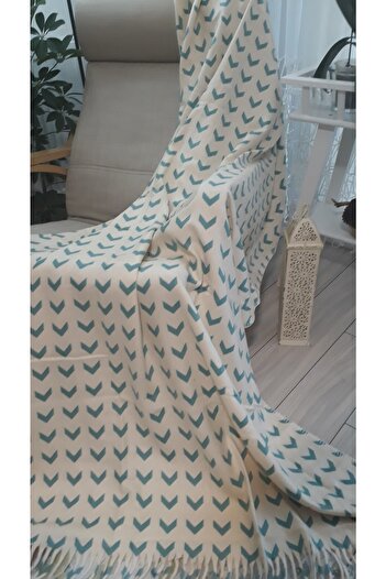 Sesli TV Blanket Elit 3 D Printed Knee Blanket Shawl 130*170 Cm Green Cream