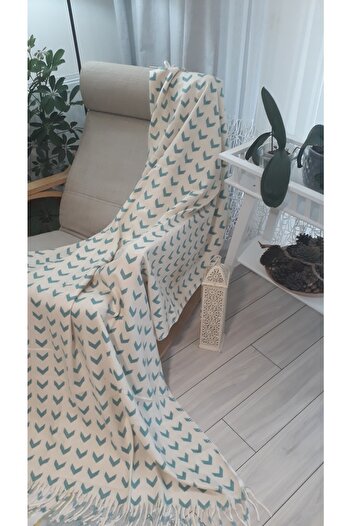 Sesli TV Blanket Elit 3 D Printed Knee Blanket Shawl 130*170 Cm Green Cream