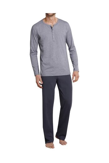 Schiesser Herren Schlafanzug 2-tlg. Set - lang, Henley, Knopfleiste, Fineliner