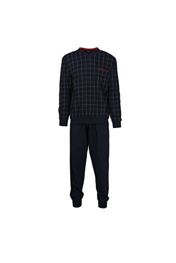Götzburg GÖTZBURG Herren Lang Schlafanzug – Pyjama aus reiner Baumwolle mit V-Ausschnitt