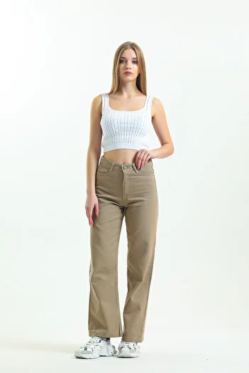 SHEVEGA Mink High Waist Boyfriend Wide Leg Loose Wide Leg Trousers