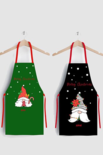 AYSHOME Ays Home New Year's Gnomes Set of 2 Black Green Kitchen Aprons