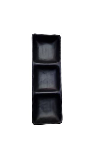 Matar Endüstriyel Mutfak Ekipmanları Külsan Melamin Terra Triple Snack Bowl Sauce Bowl Black 25326 Bl
