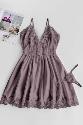 PEMBİŞ HOMEWEAR Mürdüm Saten Gecelik