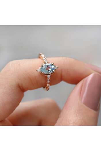 INZA mücevherat Vintage Mini Sirius Blue Topaz & Pırlanta Yüzük