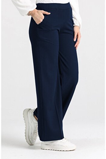 Aşkı Endam Miyase En Length Lycra Wide Leg Trousers Navy Blue
