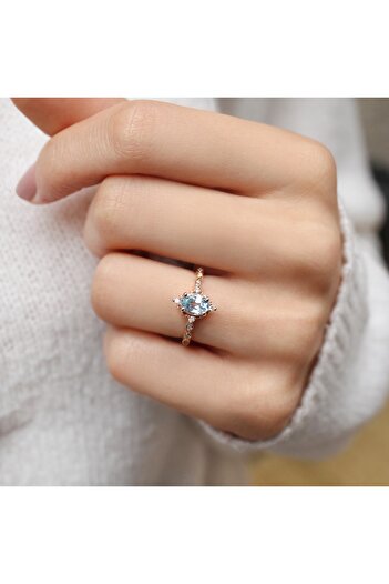 INZA mücevherat Vintage Mini Sirius Blue Topaz & Pırlanta Yüzük