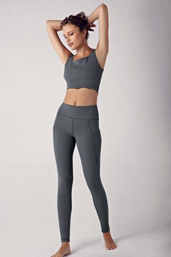 Artış Women's Ribbed High Waist Pocket Sports Leggings F05