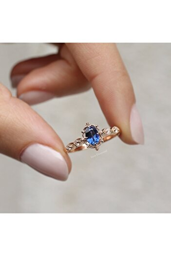 INZA mücevherat Vintage Aria Blue Topaz & Pırlanta Yüzük