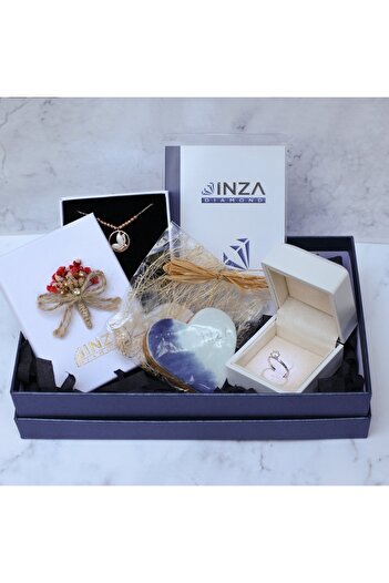 INZA mücevherat Vintage Özel Tasarım Asimetri Pırlanta & Beyaz Topaz Yüzük