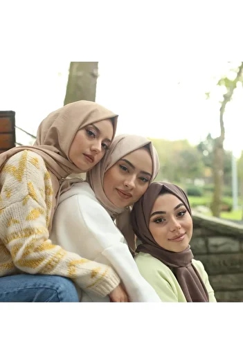 Narine Hijab Women's Cotton Jazz Shawl Model Set of 3-beige-stone-bitter Brown