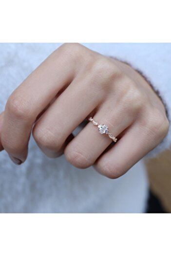 INZA mücevherat 0.42 Ct Vintage Özel Tasarım Oval Pırlanta Tektaş Yüzük
