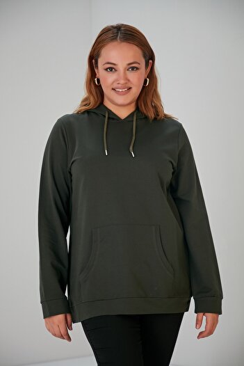 RMG Plus Size Hooded Khaki Women's Sweatshirt