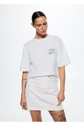 MANGO Woman Patterned Cotton T-Shirt