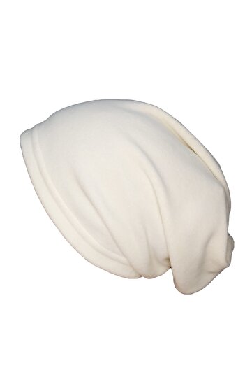 Mrey Ecru Unisex Winter Fleece Drawstring Beanie - Can Be Neck Collar Scarf Set