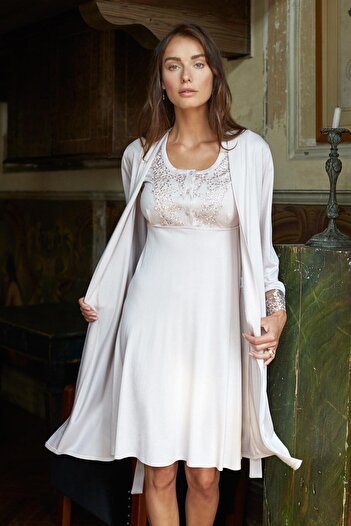AYYILDIZ 3910 Powder Maternity Nightgown Dressing Gown Set