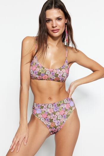 Trendyol Collection Floral Patterned High Waist Normal Leg Bikini Bottom TBESS21BA0051
