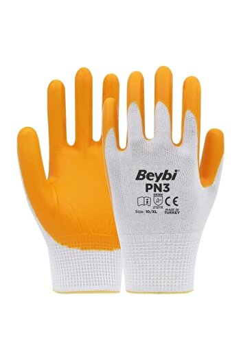 Beybi Pn3 No:10 White-Yellow Polyester Lined Nitrile Gloves
