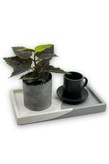 betonmall White Anthracite Tray Marble Pattern Look Concrete Presentation Tray Decorative Organizer 15 cm