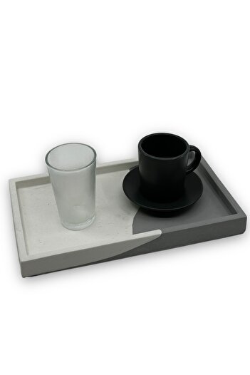 betonmall White Anthracite Tray Marble Pattern Look Concrete Presentation Tray Decorative Organizer 15 cm