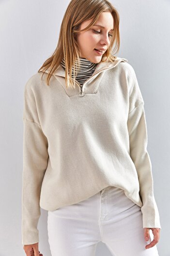 Bianco Lucci Women's Zippered Steel Knit Sweater