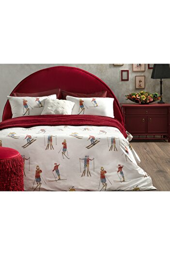English Home Winter Vacay Cotton Single Duvet Cover Set 160x220 Cm Red