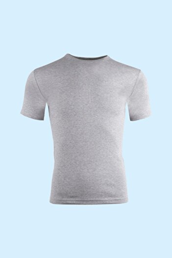 Ceylanoğlu 3' Gray Ribbed Men's Crew Neck Half Sleeve Undershirt