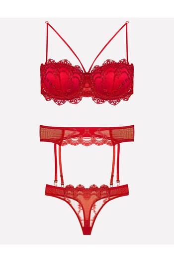 Nurteks Meba Red New Season Garter with Underwire and Push up Bra