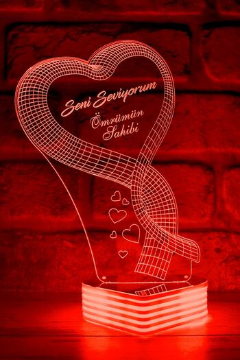 Hediye Kovanı Big 3D Heart I Love You Led Lamp