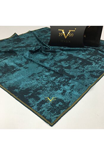 19V69 ITALIA Eșarfă Twill Albastru Petrol Seria Neagră 90x90 cm