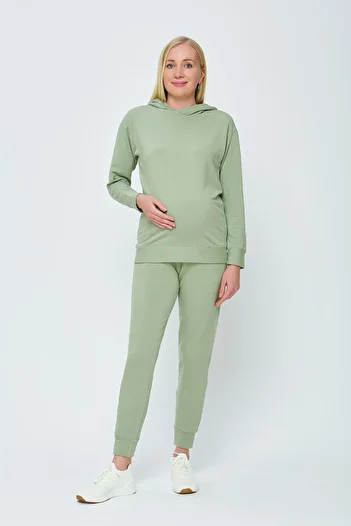 Motherway Women's Green Cotton Maternity Tracksuit Set