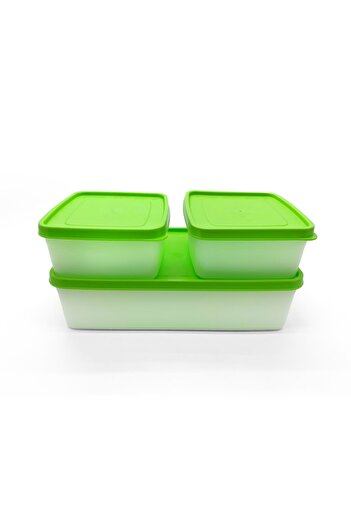 Melkan Home Set of 3 Green Color (2l + 2x 0.65l) Deep Freezer Storage Container