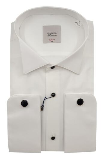 KAMER Men's Ankle Collar Ecru Slimfit Satin Groom Suit Tuxedo Black Jewelled Cream Shirt 2109ksd