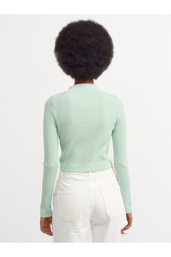 Dilvin Women's Mint Green V-Neck Curved Front Short Cardigan 2771